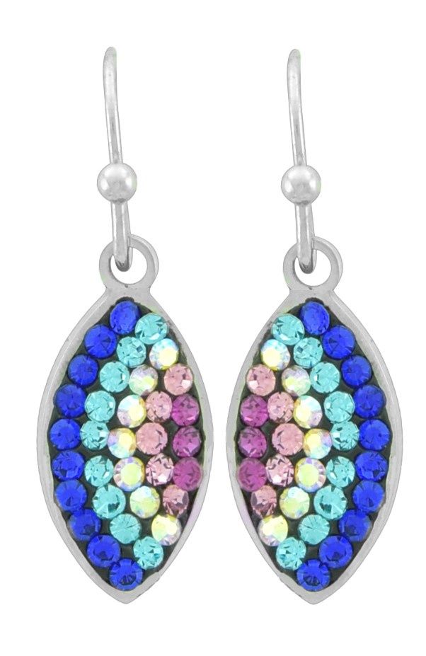 Blue-Pink Oval Mosaic Crystal Earrings