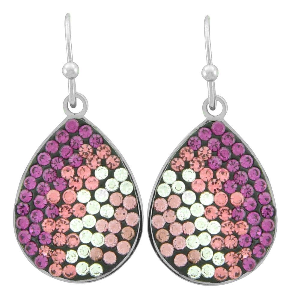 Pink Teardrop Mosaic Crystal Earrings