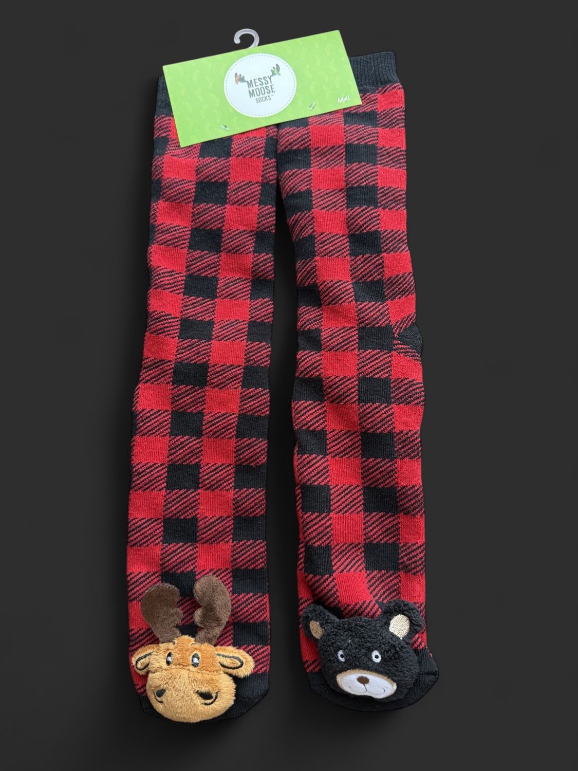 Plaid Moose & Black Bear Adult Socks