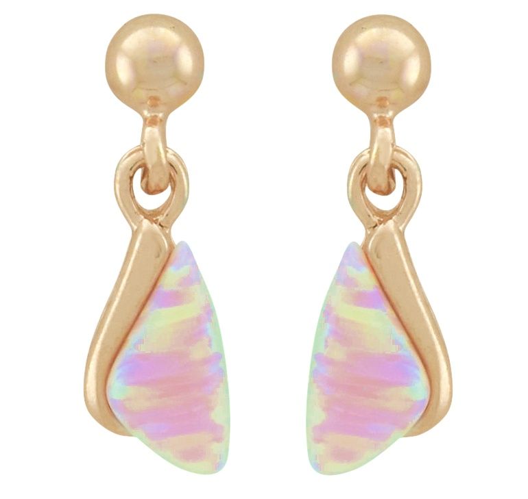 Gold Earring LAB White Opal