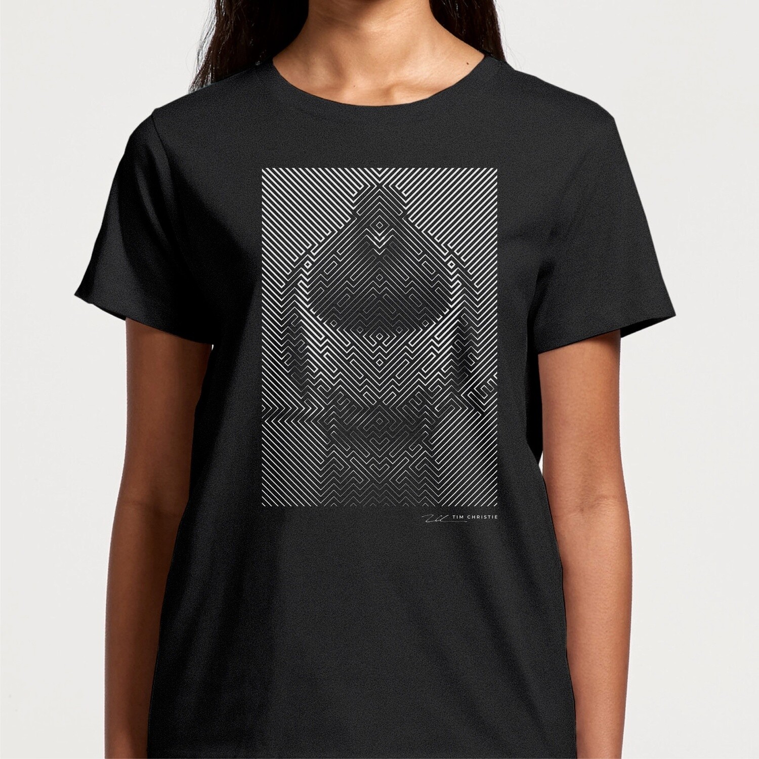 Tim Christie Art Women's Tee - Kererū, Colour: Black/White, Size: Small
