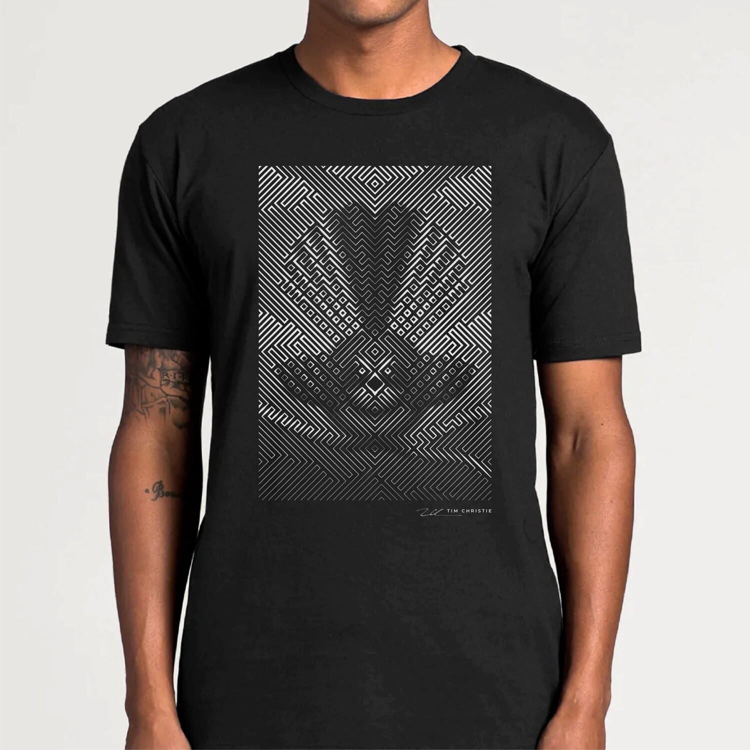Tim Christie Art Men's Tee - Pīwakawaka, Colour: Black/White, Size: Small