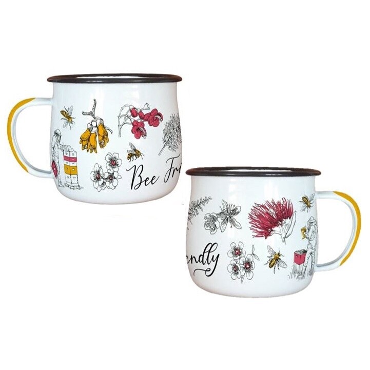 Native Flora &amp; Fauna Enamel Mug, Design: Bee Friendly