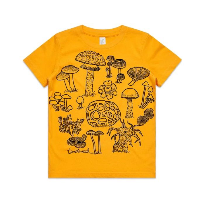 Tumbleweed Kids' Tee - Fungi (Gold), Size: 2