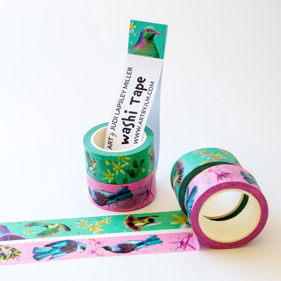 Judi Lapsley Miller Washi Tape, Bird: 2 Roll Pack - Tūī &amp; Kererū