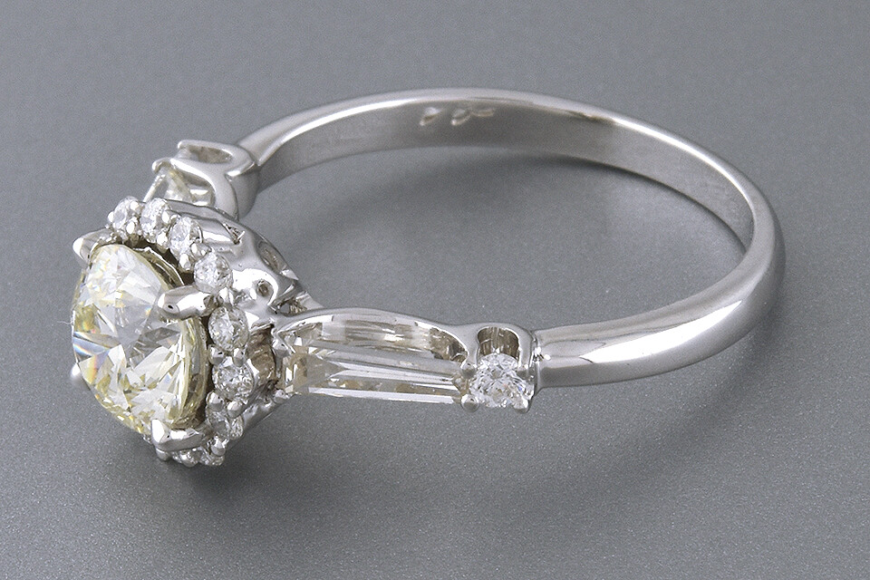 Diamond Halo & Baguette Ring