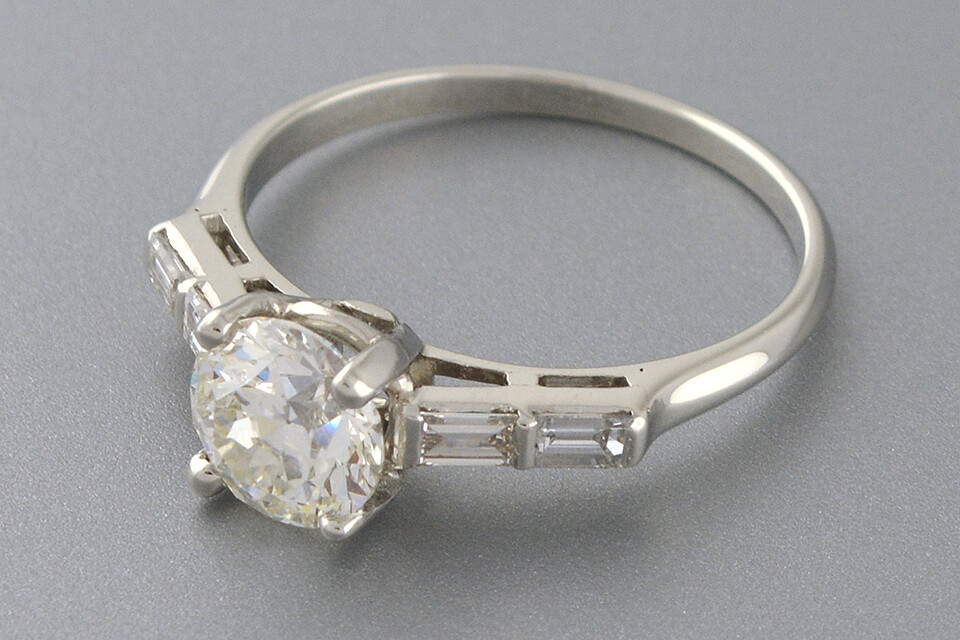 Diamond Engagement Ring with Double Baguette Sides