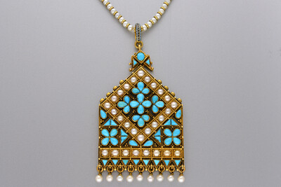 Natural Pearl and Persian Turquoise Pendant