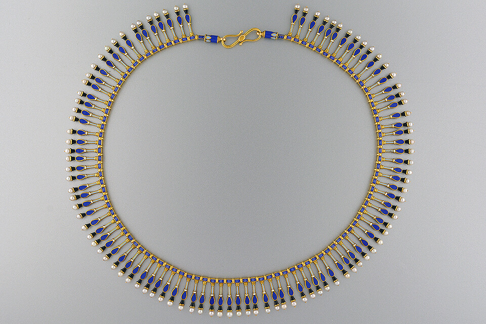 Important Gold, Enamel, and Pearl Fringe Necklace