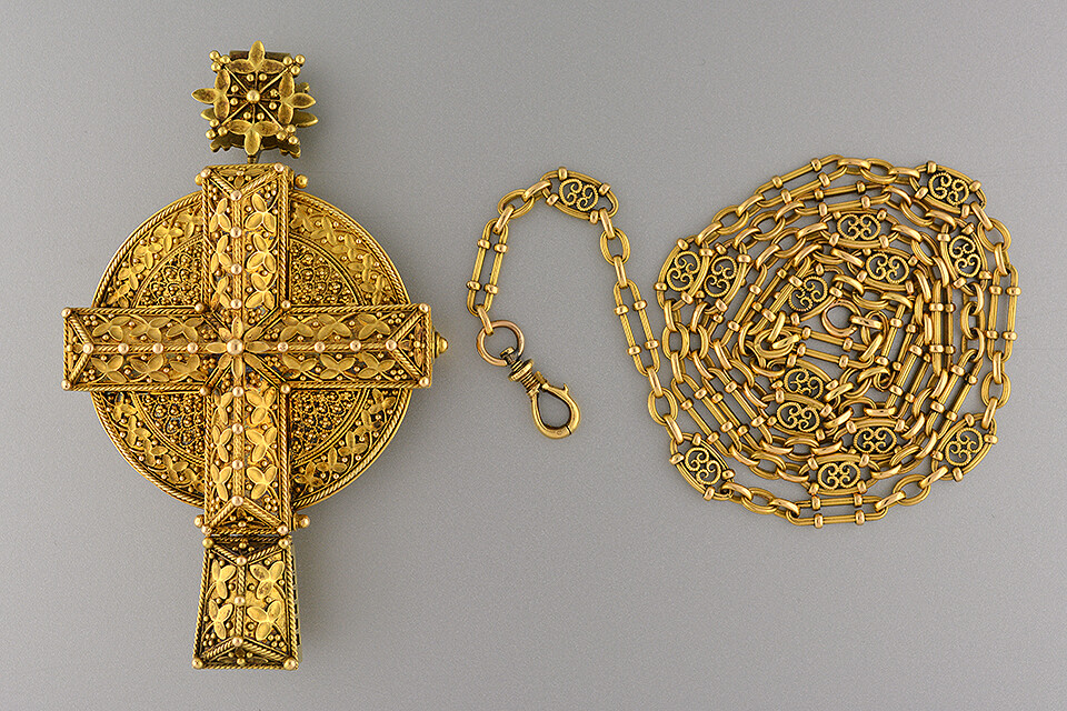 Byzantine-Revival Gold Reliquary Cross Pendant