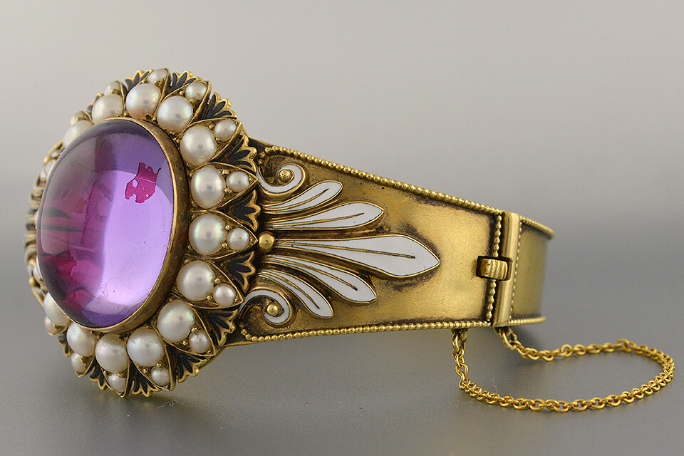 Renaissance Revival Amethyst, Pearl, and Enamel Bracelet