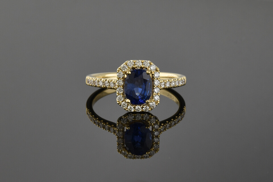 Yellow Gold Sapphire Ring With Halo