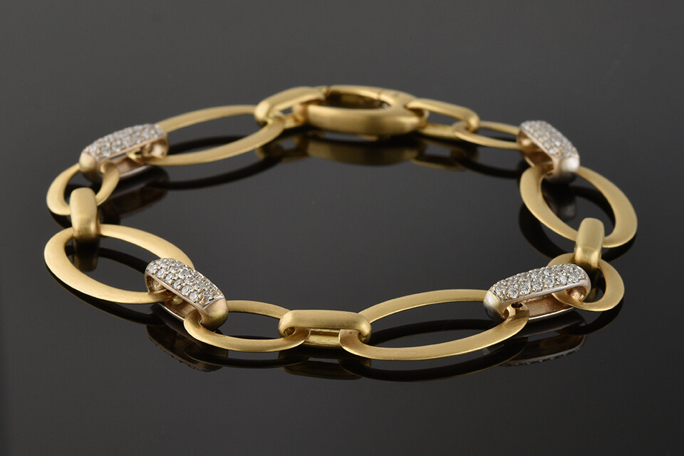 Yellow Gold Oval Link Diamond Bracelet