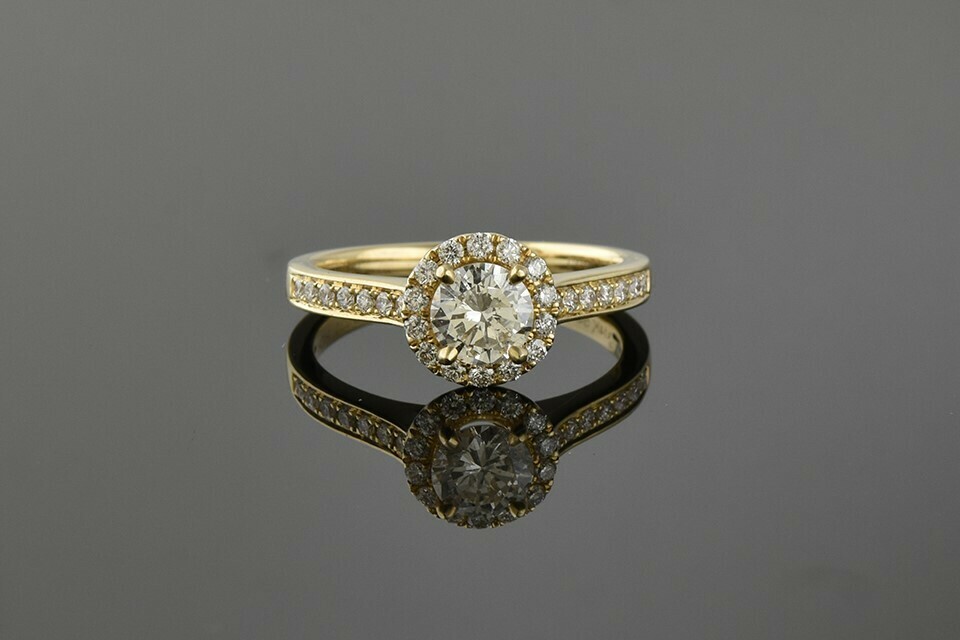 Yellow Gold Round Diamond Halo Engagement Ring