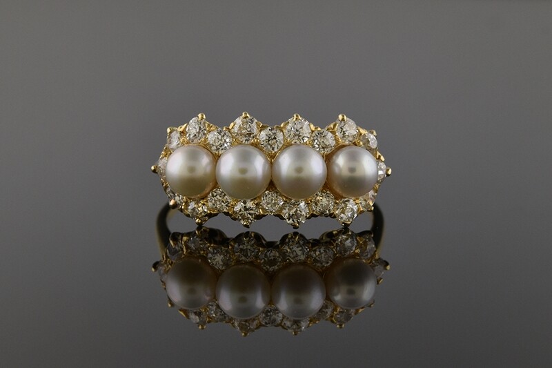 Yellow Gold Natural Pearl & Diamond Ring Yellow Gold Natural Pearl & Diamond Ring