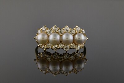 Yellow Gold Natural Pearl & Diamond Ring Yellow Gold Natural Pearl & Diamond Ring