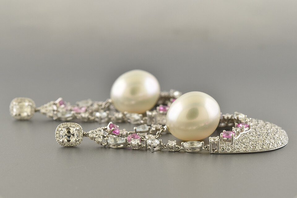 South Sea Pearl, Gemstone &amp; Diamond Earrings