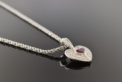 Heart Shaped Ruby and Diamond Enhancer with Chain