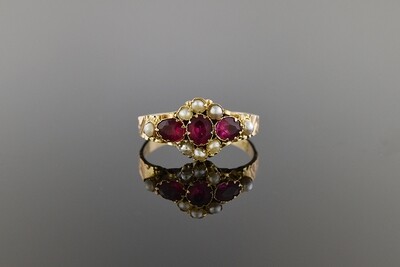 Georgian Ring With Red Stones & Pearls