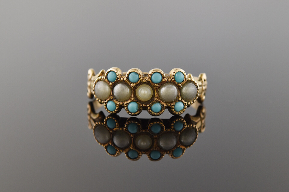 Turquoise and Seed Pearl Ring