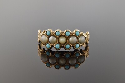 Turquoise and Seed Pearl Ring