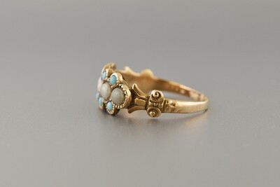 Turquoise and Seed Pearl Ring