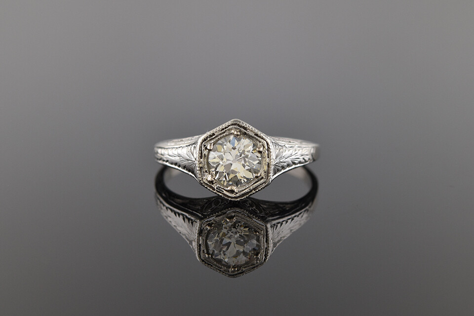 Art Deco Diamond Ring With Octagon Top