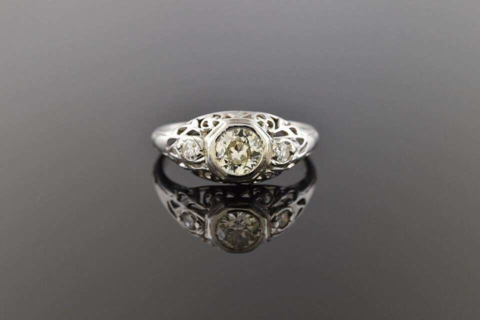 Classic Filigree Ring with Diamond Center