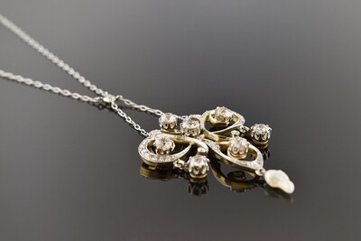 Edwardian Diamond & Pearl Drop Necklace