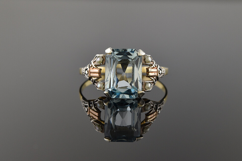 Vintage Ring With Synthetic Aquamarine