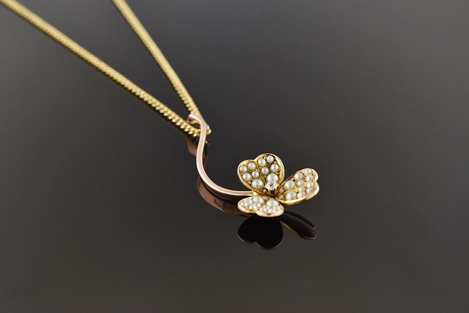 Seed Pearl Clover Pendant