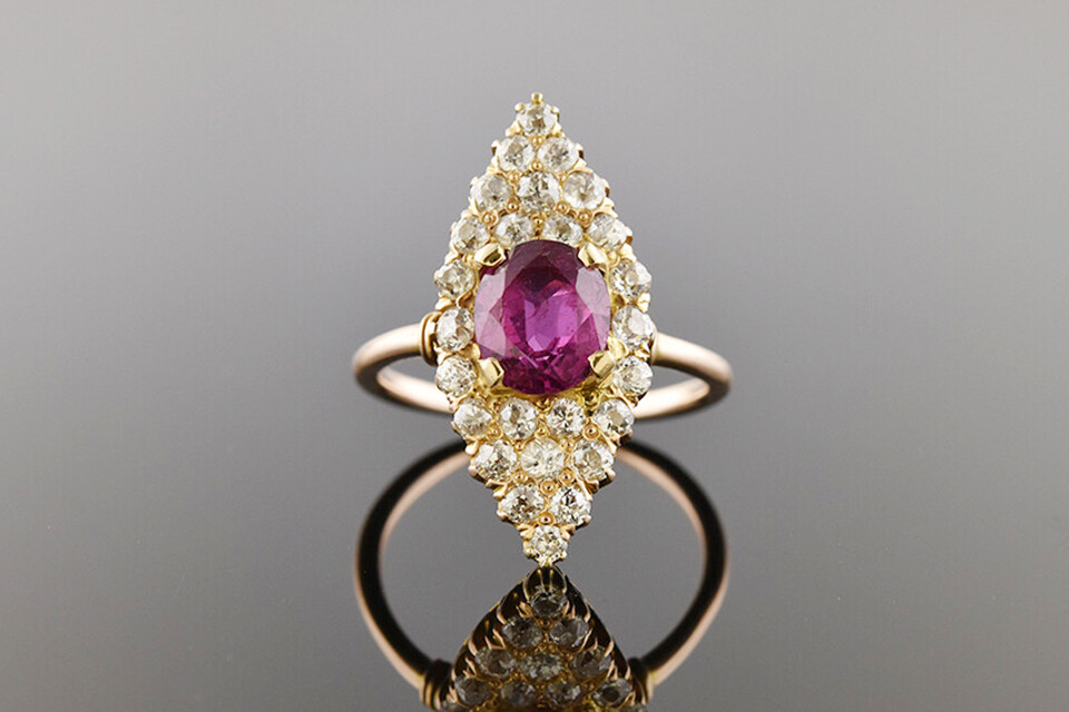 Navette Ruby & Diamond Ring