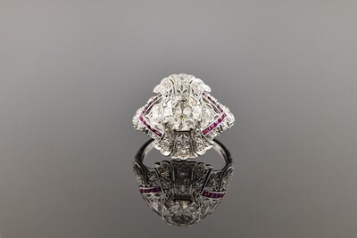 Art Deco Ring With Ruby Trim