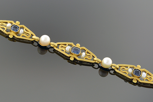 Art Nouveau Sapphire and Pearl Bracelet