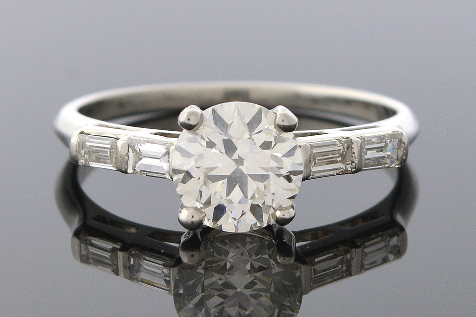 Diamond Engagement Ring with Double Baguette Sides