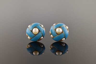 Enamel & Pearl Button Earrings