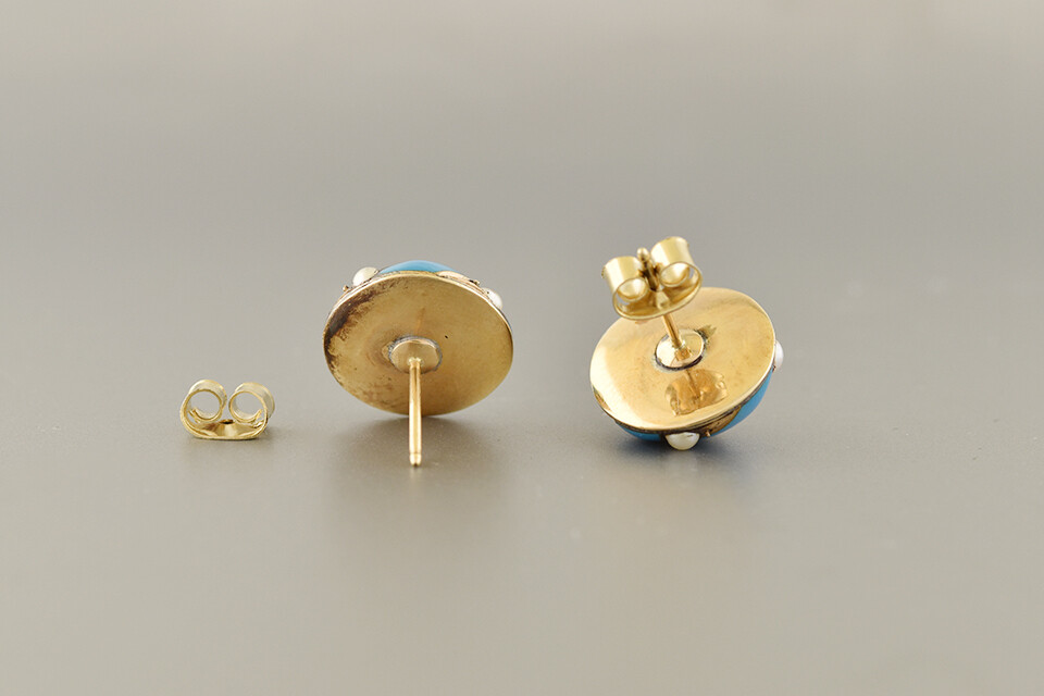 Enamel &amp; Pearl Button Earrings