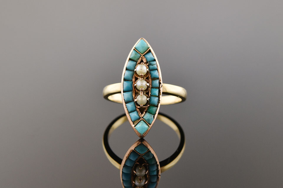 Vintage Turquoise & Pearl Ring
