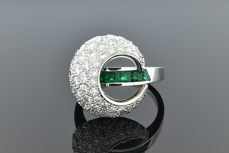 Crescent Emerald and Diamond Ring