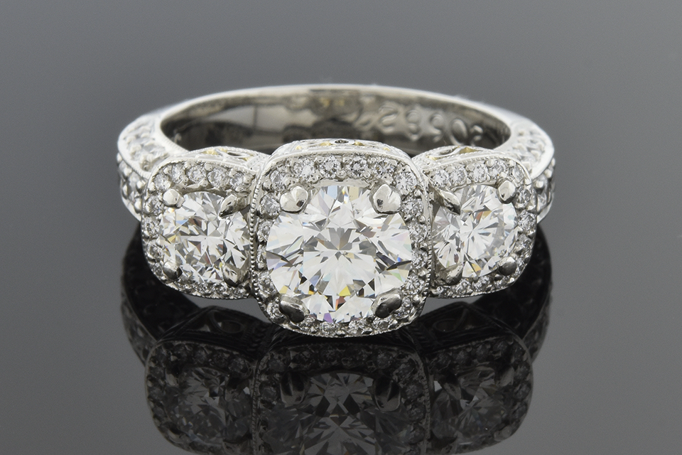 Three Stone Diamond Halo Ring