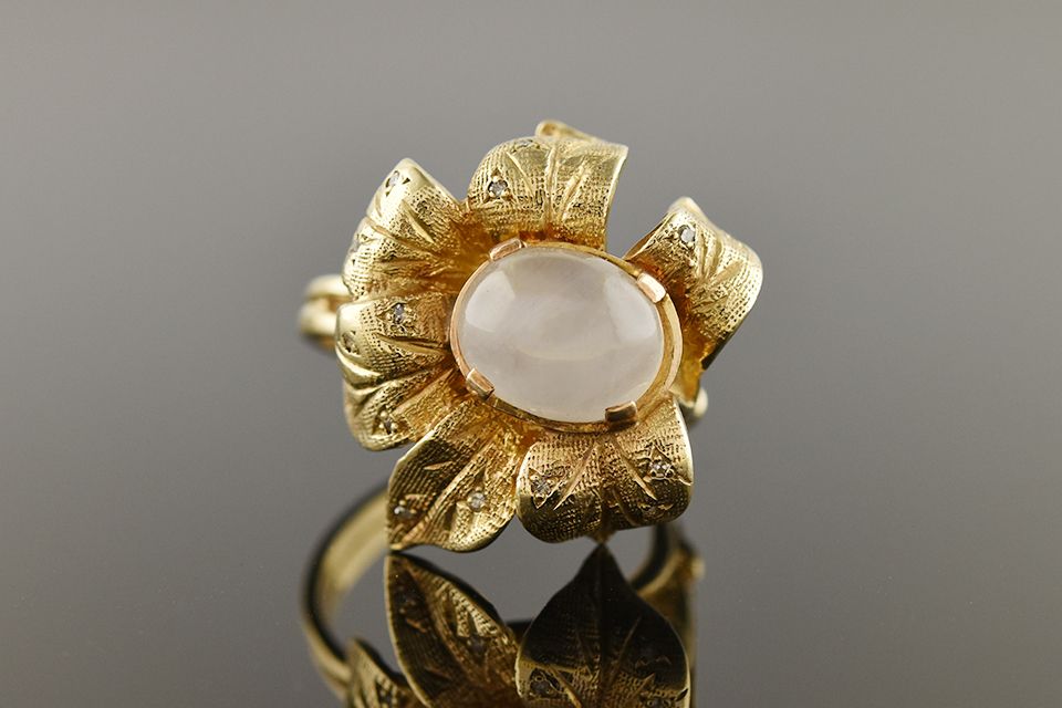 Moonstone Flower Ring