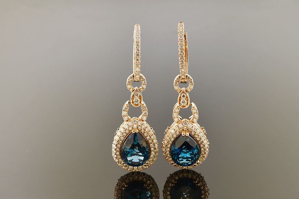 Blue Topaz & Diamond Drop Earrings