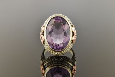 Amethyst &amp; Seed Pearl Ring