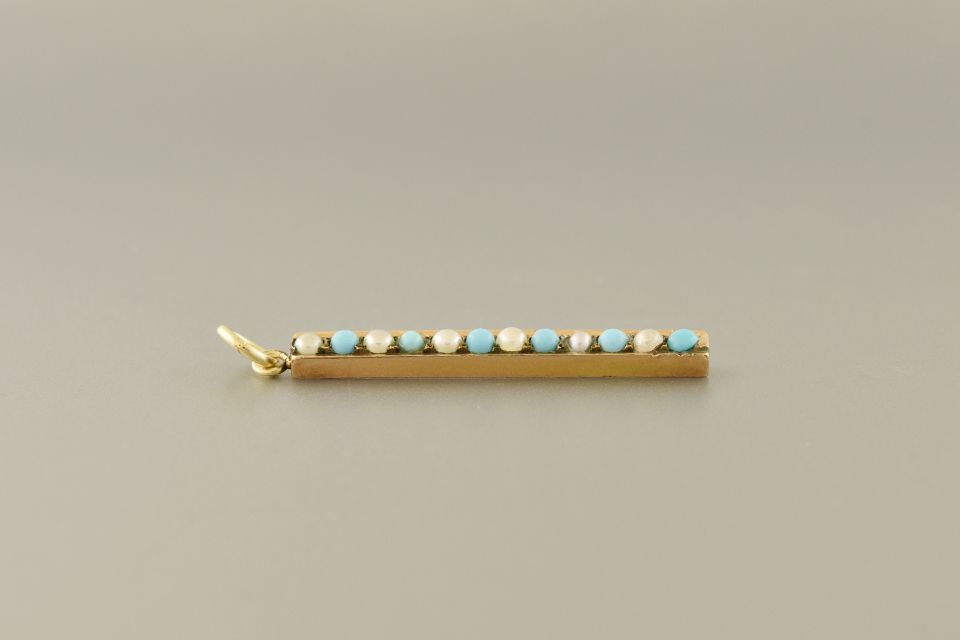 Turquoise &amp; Pearl Bar Pendant