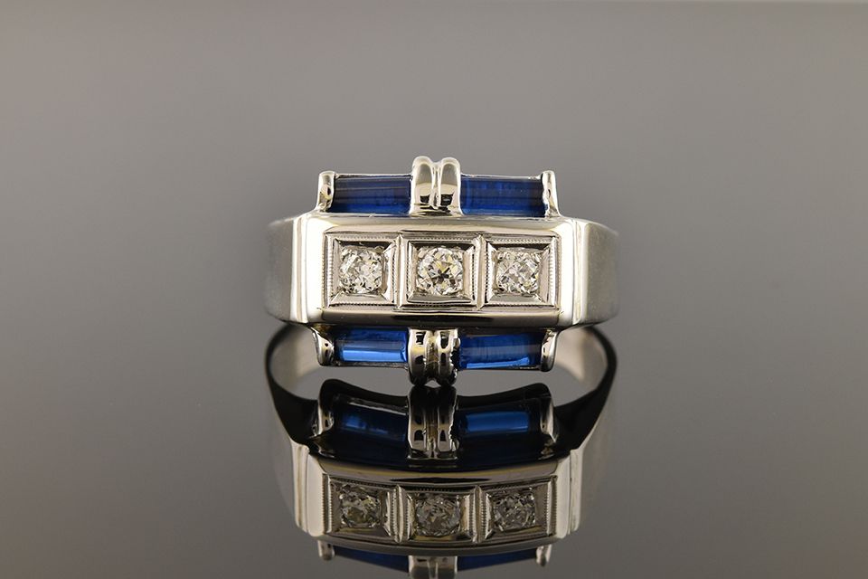 Men's Diamond Ring With Blue Trim