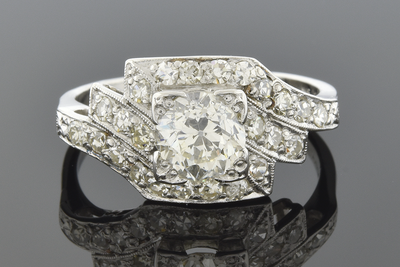 Symmetrically Asymmetrical Art Deco Diamond Ring