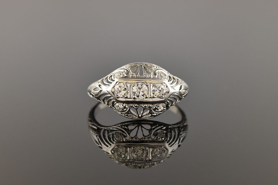 Filigree Three Diamond Ring