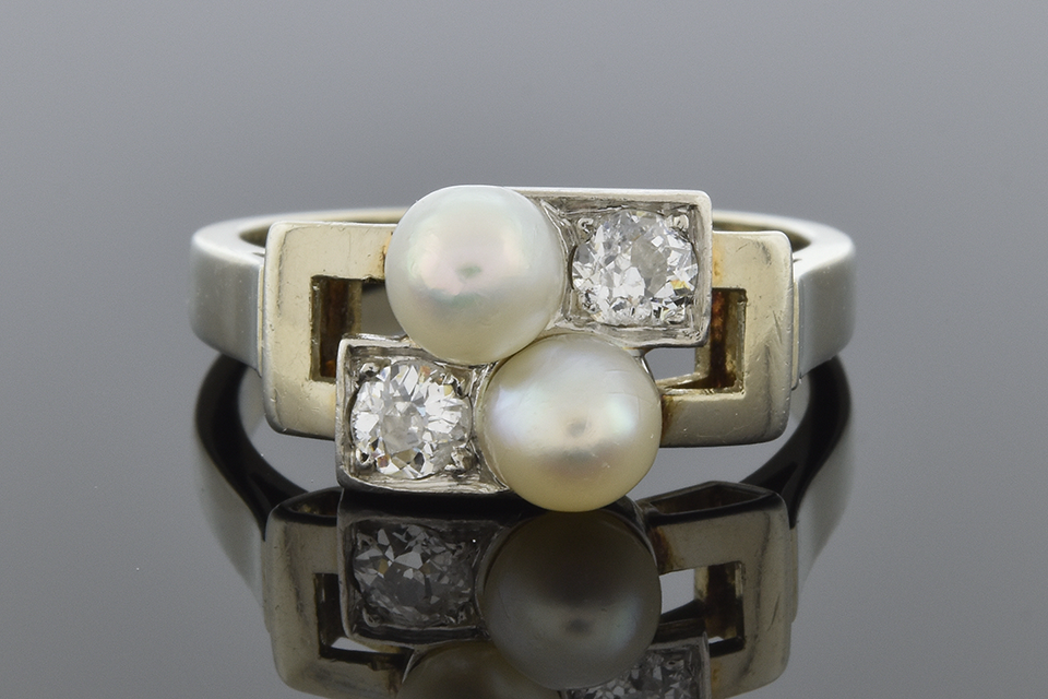 Pearl and Diamond Geometric Bypass Ring
