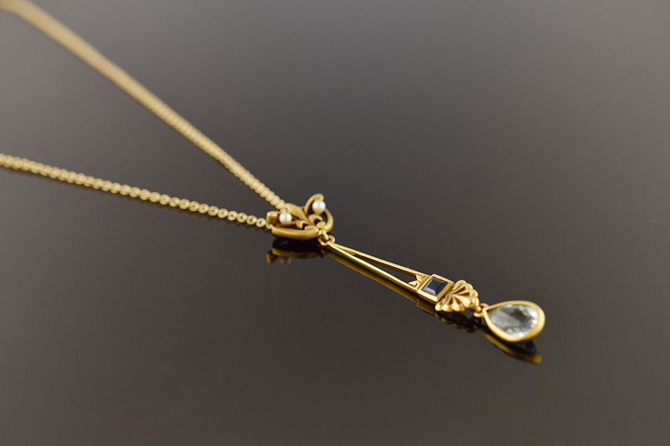 Sapphire &amp; Aquamarine Drop Necklace