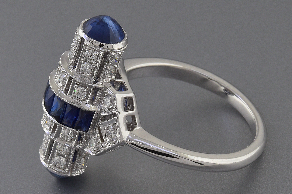 Art Deco Inspired Sapphire and Diamond Ring